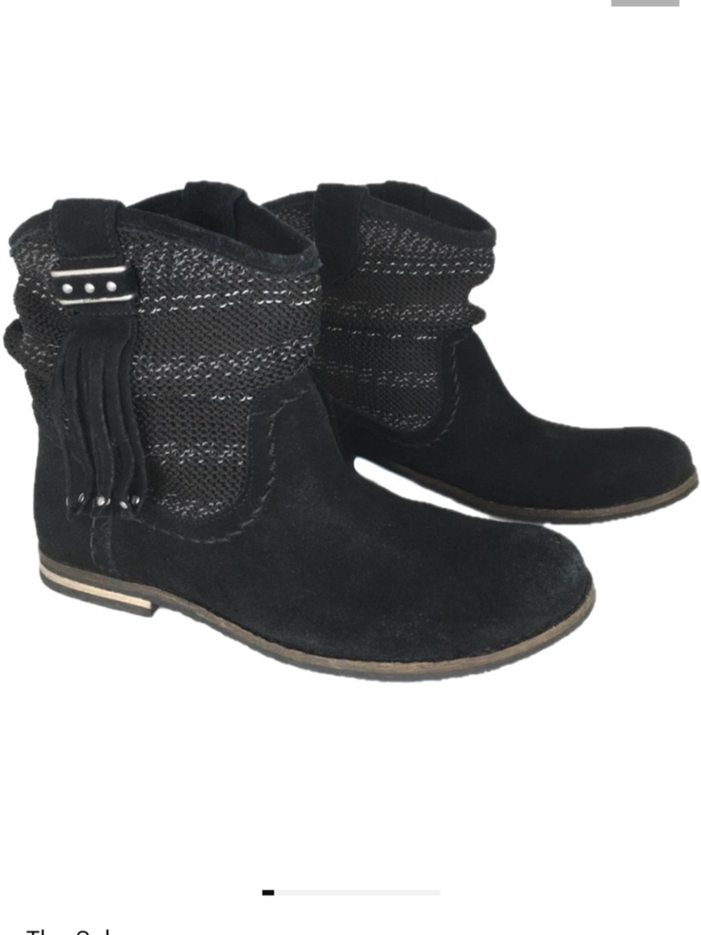 The Sak Jezebel Boots Black Leather  Slouchy Fringe Boho Knitted Ankle Booties 8